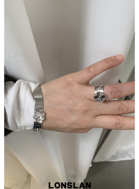 LONSLAN ACC 秋冬气质秋冬十字花亮面戒指＋手镯高质感配饰