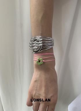 LONSLAN ACC 2025ss设计感银色拼接磁吸扣圆圈交叉手镯