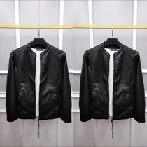 Tide Pint Men Casual Leather Clothing Tide 2021 Fall new washed leather Outer cover Fashion Upright Splicing Mens Jacket