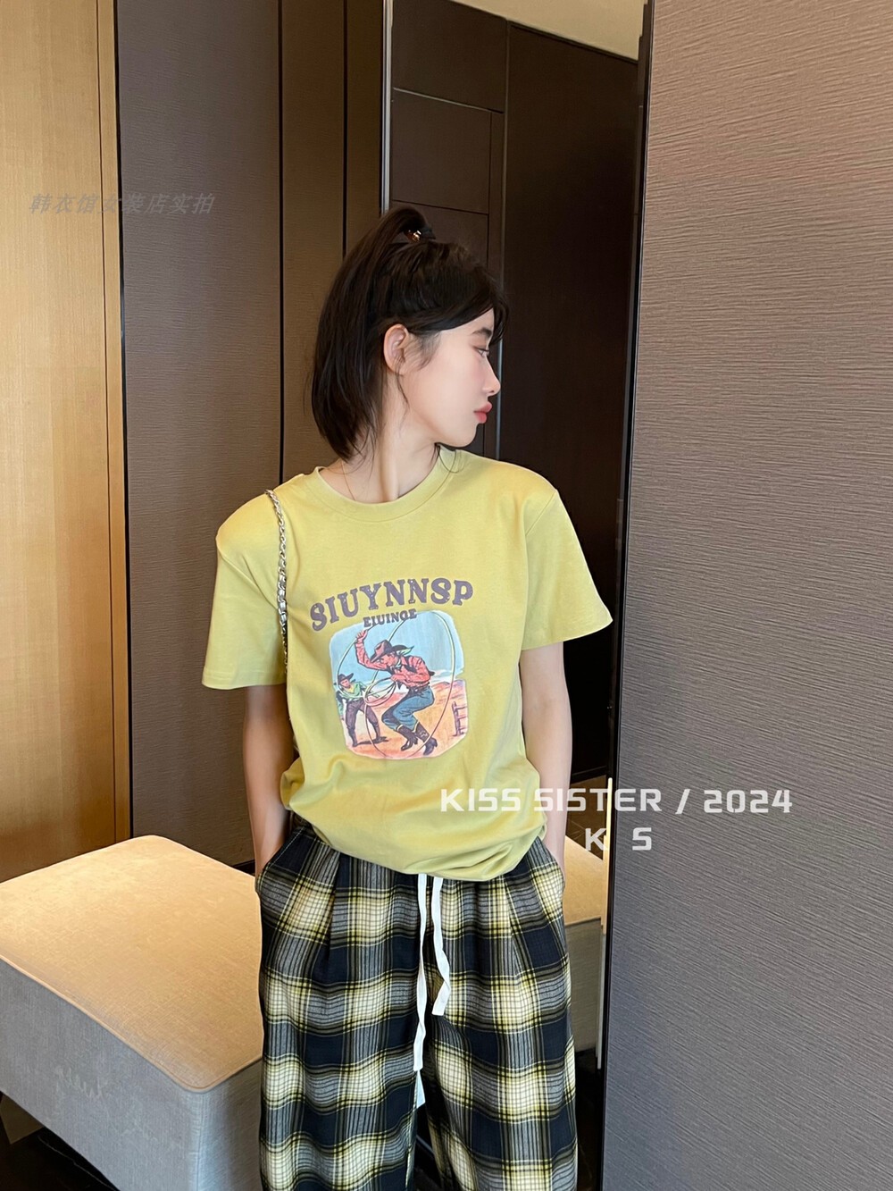 KISS SISTER韩版宽松小众卡通印花T恤女2024夏季新款休闲短袖上衣