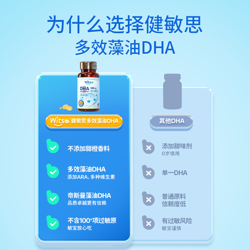 witsbb健敏思多效藻油dha婴幼儿敏宝专研DHA儿童海藻油非鱼油60粒