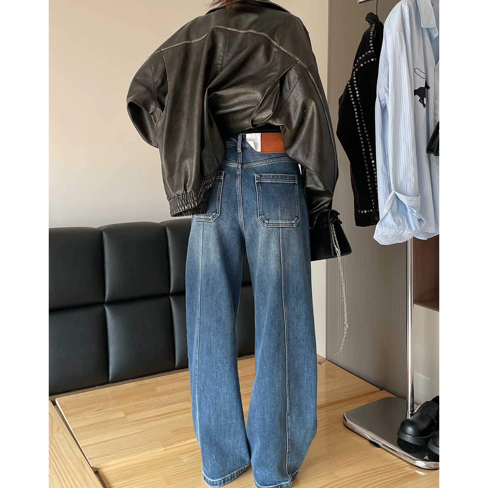 10.15 冬季新款 MY-5558韩版微弹大长腿薄绒加厚牛仔弯刀裤