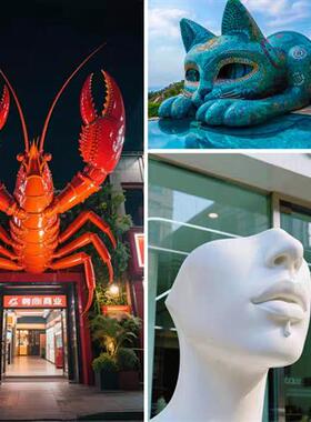 大型不锈钢玻璃钢雕塑定制户外草坪景观网红打卡拍照装置卡通人物