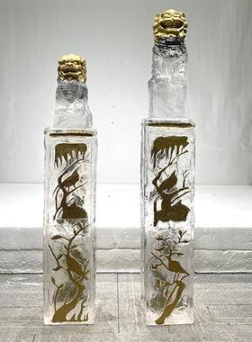 新中式落地透明树脂招财狮子摆件门口玄关书房别墅拴马柱动物雕塑