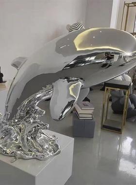 鲸鱼雕塑摆件海豚鲨鱼落地装饰售楼处酒店大堂楼梯间玻璃钢艺术品