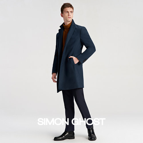 SIMON GHOST男士大衣中长款意大利PIACENZA面料山羊绒毛呢外套男 - 图2