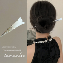 Jade Orchid Hair Hairpin New Chinese Ancient Wind Advanced Sensory Disc Hairdresser Hairpin Brief Modern Qipao National Wind Hairpin Children