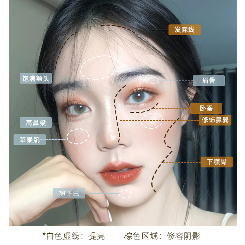 高光修容盘脸部提亮阴影初学者闪粉 pipl化妆品高光