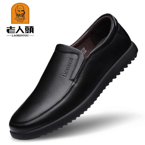 老人头男鞋真皮休闲皮鞋男软皮软底春季新款透气防滑驾车鞋爸爸鞋 - 图0