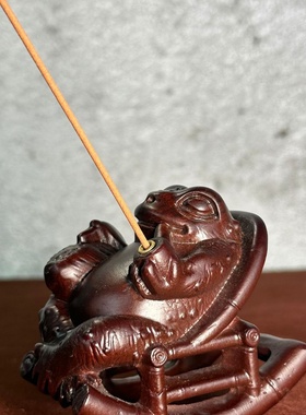 黑檀木雕蟾蜍金蟾仙人祈 福蛙大仙梦想成真 香插文玩家居室内摆件