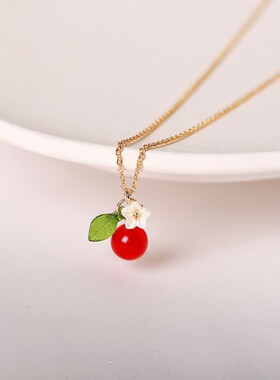 镀18k金红色玛瑙樱桃项链女轻奢小众设计锁骨链2023新款气质颈链