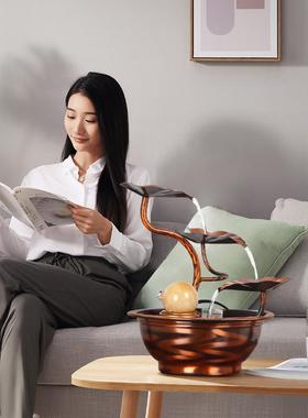 纯铜流水喷泉装饰品办公室桌面中国山水财富水风轮家居财富装饰礼