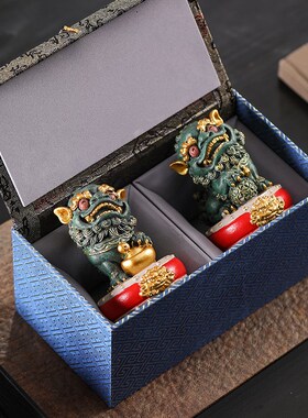 速发青砂石瑞兽醒狮故宫国潮创文摆水茶几桌面茶宠鱼缸件族造景装