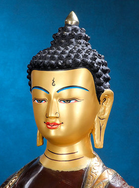 速发尼泊铜黄尔佛像药师佛佛像居家供奉摆件 手工鎏1鎏银民族品金