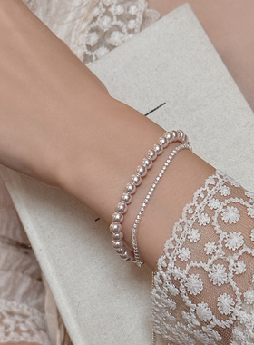 可抽拉双层叠戴人工珍珠串珠手链