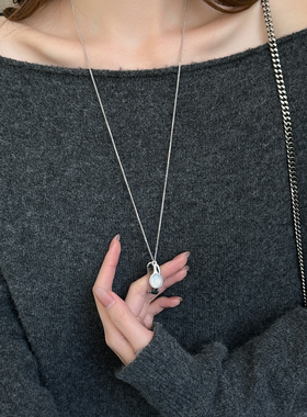 银色镶钻锆石梳子镜子吊坠项链女