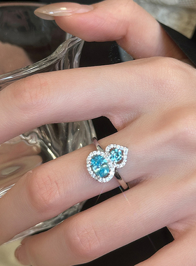 福禄满满~新中式蓝色锆石葫芦戒指女轻奢高级感食指戒2025年新款