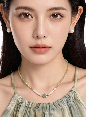 新中式浅绿色串珠淡水珍珠项链女