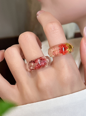 夏日清新小雏菊干花戒指小众设计