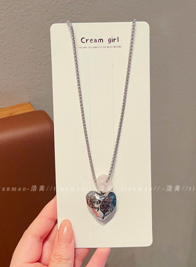 美式复古爱心银色项链锁骨链