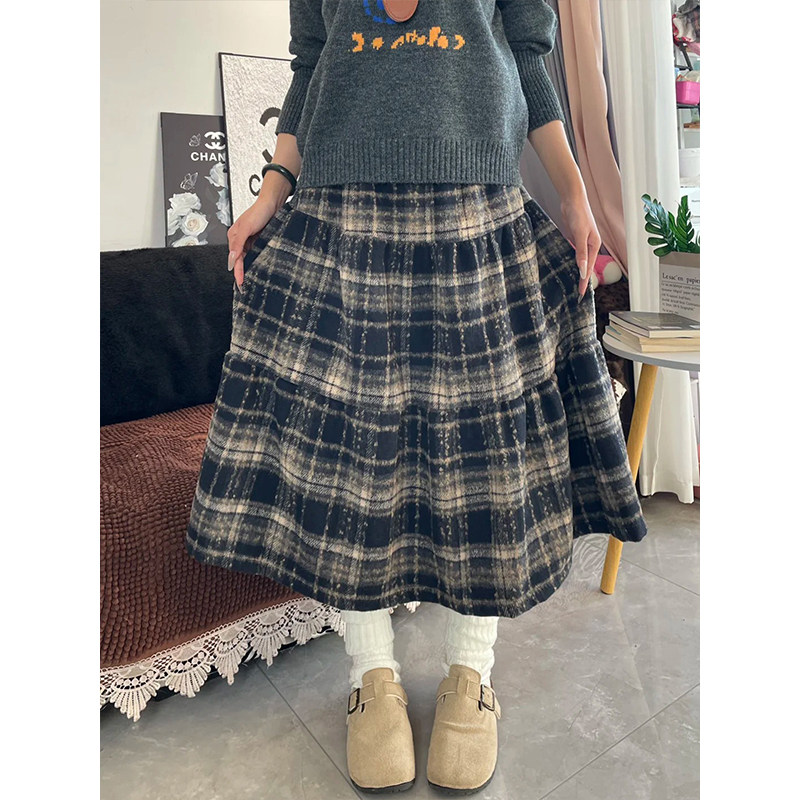 慵懒风毛呢格子裙秋冬大码胖mm遮胯显瘦a字半身裙中长款蛋糕裙,淘宝优惠券,粉丝福利购,淘宝优惠卷