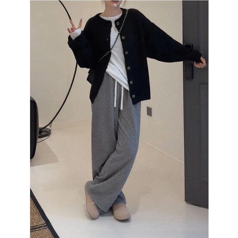 抽绳弹力松紧高腰直筒阔腿卫裤女秋冬新款慵懒风垂感休闲拖地长裤,淘宝优惠券,粉丝福利购,淘宝优惠卷