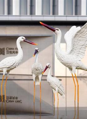 户外仿真白鹭雕塑水池公园售楼部草坪景区景观装饰摆件玻璃钢仙鹤