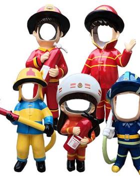 玻璃钢卡通消防员雕塑主题文化公园可拍照人物模型摆件可支持定制