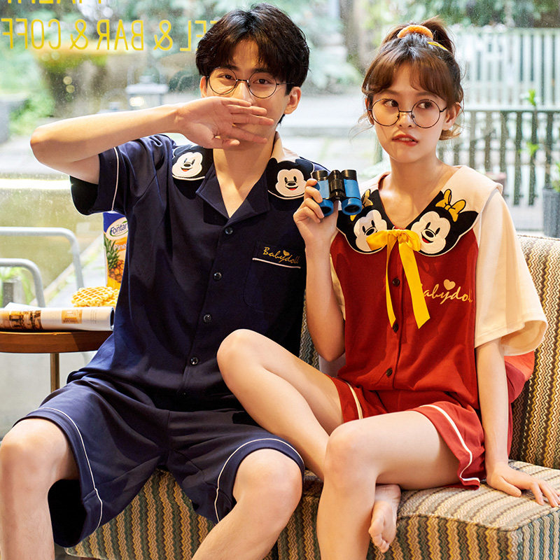 情侣夏季短袖可爱睡裙男士纯棉睡衣 莼绵睡衣/家居服套装