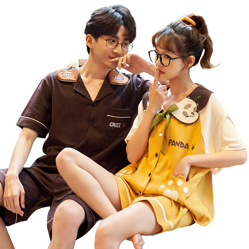 情侣夏季短袖可爱睡裙男士纯棉睡衣 莼绵睡衣/家居服套装