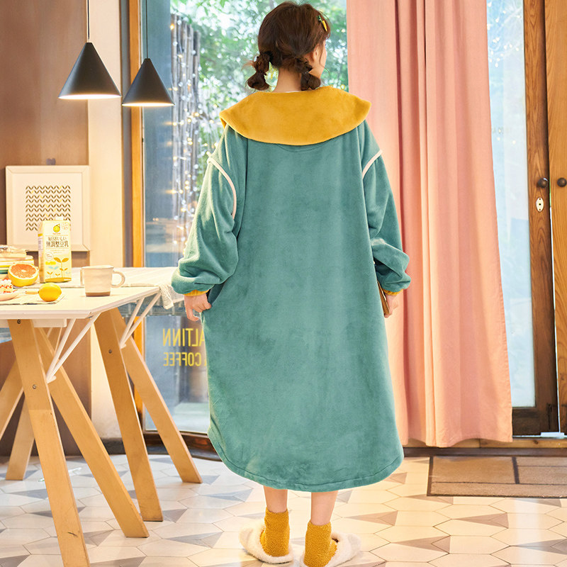 秋冬珊瑚绒加绒睡袍长款可爱睡裙 莼绵睡衣/家居服套装
