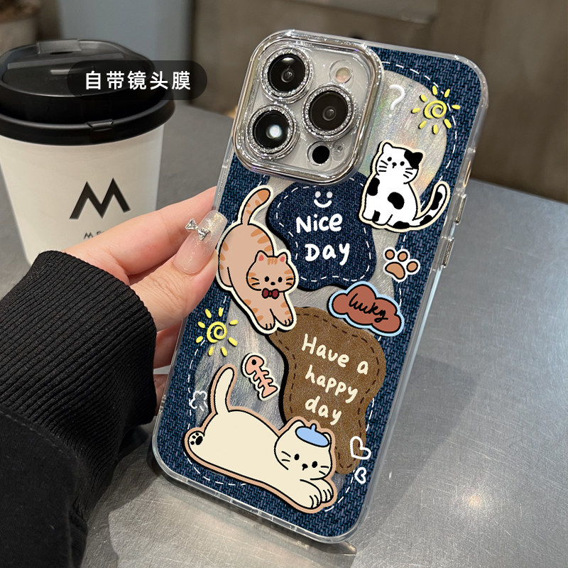 ins牛仔布狗狗适用iphone16pro手机壳17promax苹果15保护套14闪粉全包镜头13情侣男女12日韩卡通可爱plus新款,淘宝优惠券,粉丝福利购,淘宝优惠卷