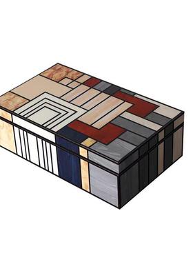 简约抽象图腾木质烤漆收纳盒样板房卧室首饰品盒摆件售楼处装饰品