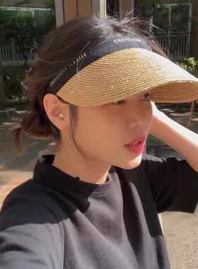 日本拉菲草帽女夏新款沙滩运动