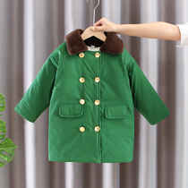Childrens Army Green coat Garcotton thickened warm medium Long style Army green boy retro coat winter cotton clotheson