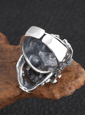 复古泰银夸张霸气骷髅头指环万圣