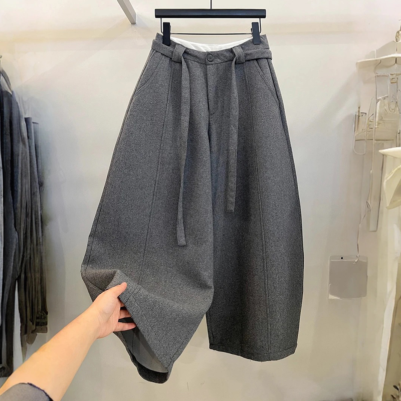 欧货高腰显瘦毛呢直筒休闲裤女秋冬新款宽松简约百搭阔腿九分裤,淘宝优惠券,粉丝福利购,淘宝优惠卷