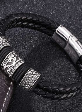 2026马年本命年红色皮绳手链男款编织红绳转运珠手链送男友礼物