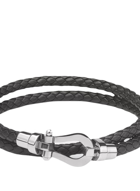 潮牌马蹄扣钛钢手链男女轻奢小众精致手绳高级感黑色真皮双层手环