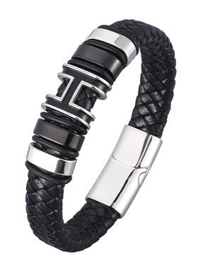 路路通高级感黑色欧美风编织皮绳