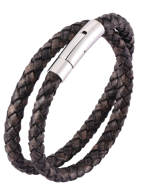 蛇年红色双层真皮钛钢手链牛皮编织百搭手镯个性潮男手环配饰礼物