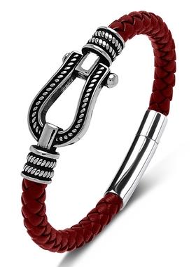 潮牌马蹄扣钛钢手链男高级感轻奢小众黑色编织手绳情侣礼物手环潮