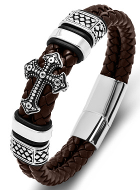 马年本命年红绳手链编织皮绳男士十字架转运保平安新年礼物潮红色