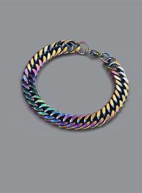 渐变淬火古巴手链男宽版手环手链ins小众设计潮钛钢个性嘻哈街头