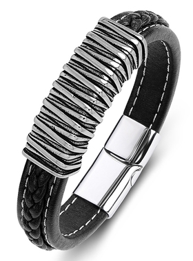 时来运转红色皮绳手链男士霸气刺青长城纹手牌守护本命年转运红绳