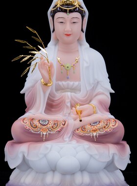 娑婆三圣神像家用供奉汉白玉坐莲地藏王释迦佛弥勒观世音菩萨摆件