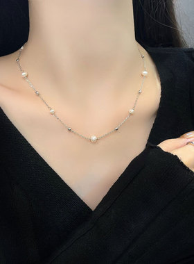 丽沁S925纯银复古小圆珠珠锁骨链项链气质小众高级感颈链