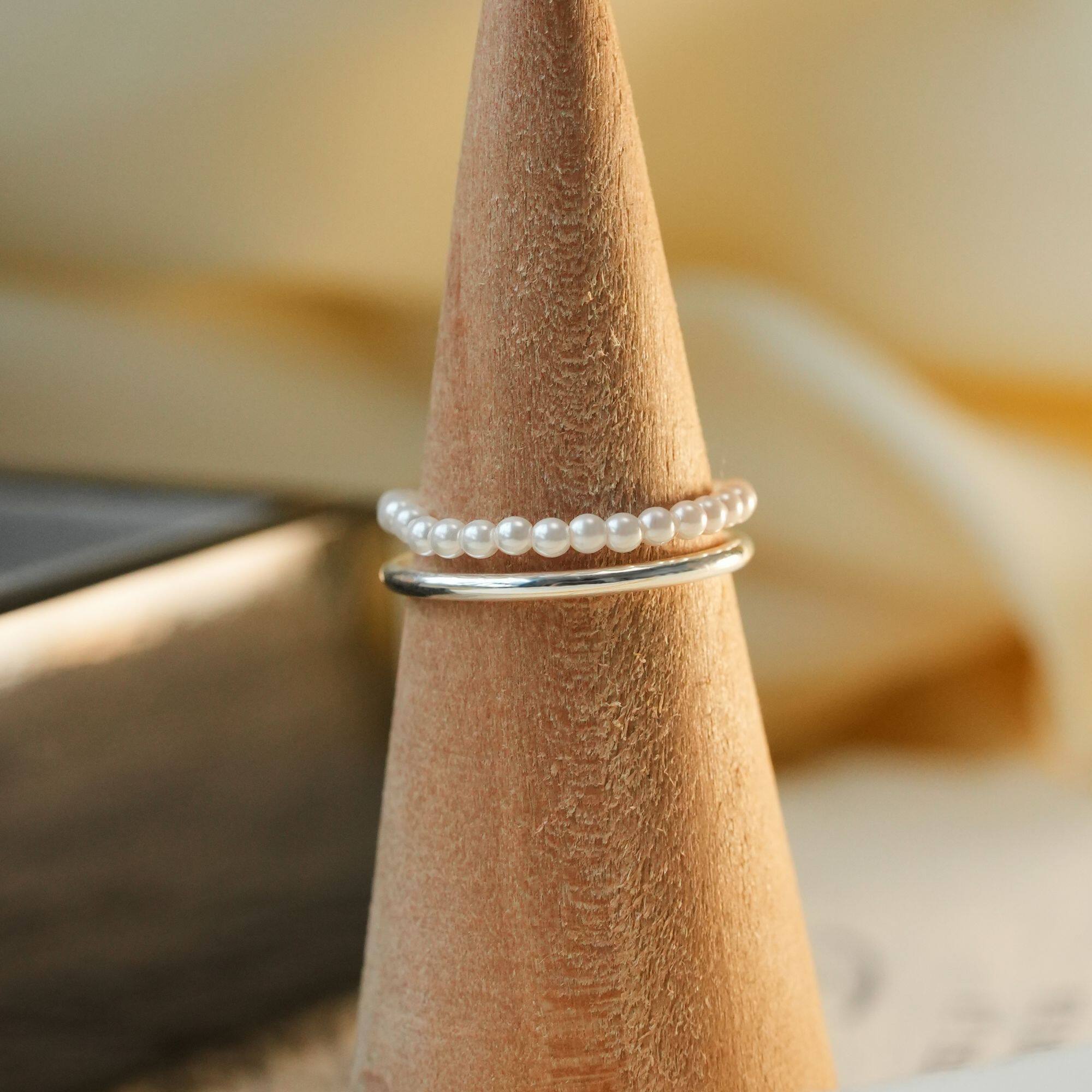 Niche plain millet beads stacked rings with elegant temperament and high-end French style rings
