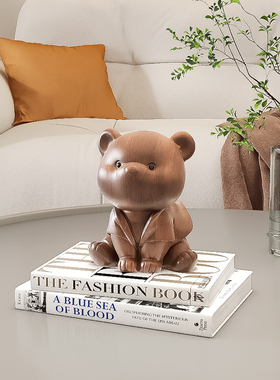 实木熊可爱桌面小摆件轻奢高级感小众办公室工位书房儿童日常送礼