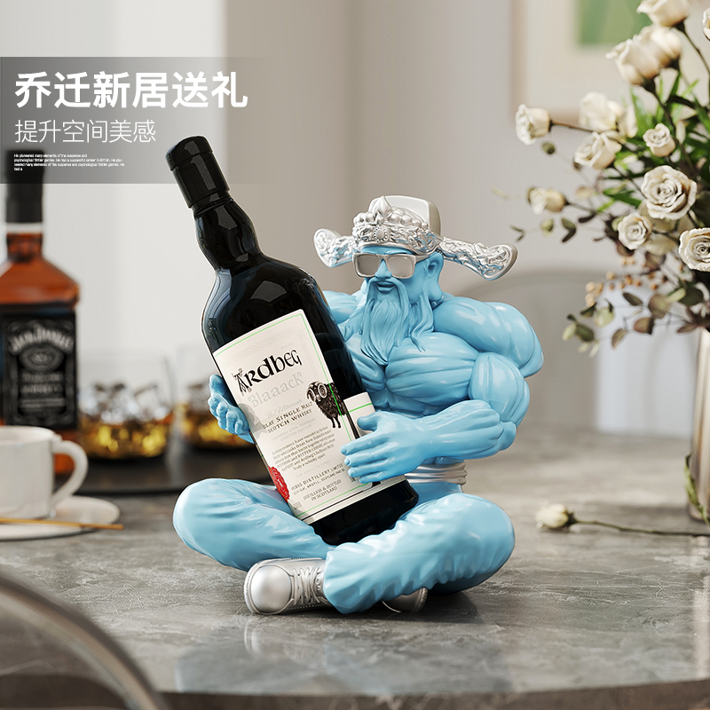 国潮肌肉财神红酒架摆件酒柜装饰品客厅电视柜餐边柜乔迁新年礼物 - 图3